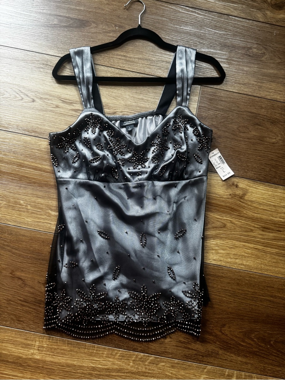 dressbarn Silver Beaded Satin Camisole
